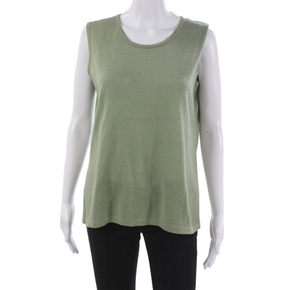 Jennifer Tyler Women Basic Sleeveless Tank Top Green Round Neck Size 50